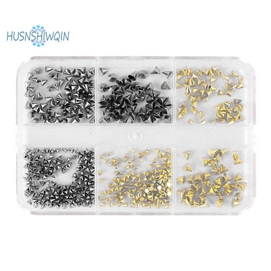 

1 коробка, 6 сеток, мини-металлические подвески для ногтей, уникальные украшения для начинающих, профессионалов золотой/чёрный