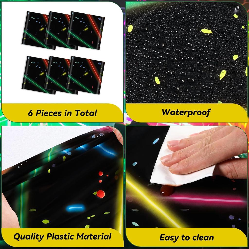 Peryiter 6 Pcs Glow Party Table Runners Plastic Neon Table Runners 14 x 108 Inch Disposable Glow in The Dark Supplies for Neon Birthday Decorations