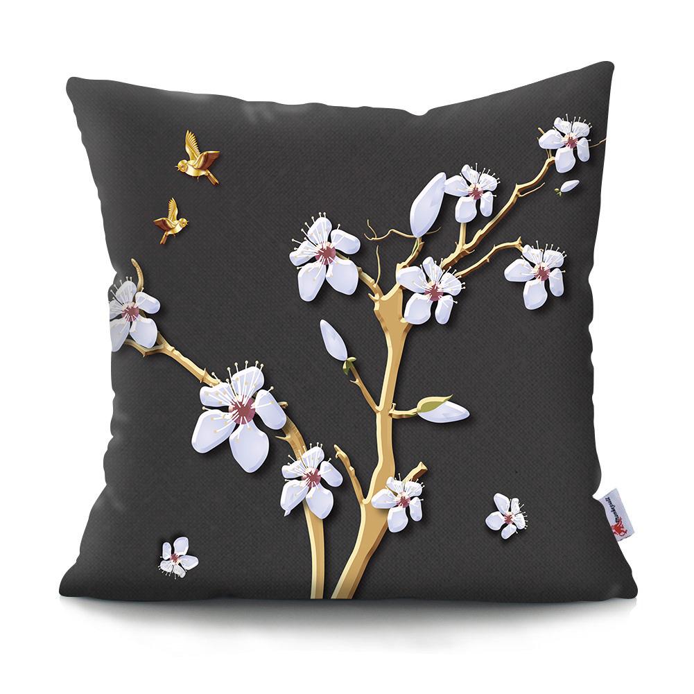 Square Chinese Landscape Painting Cushion Cover Vintage Plum Blossom Pillowcase