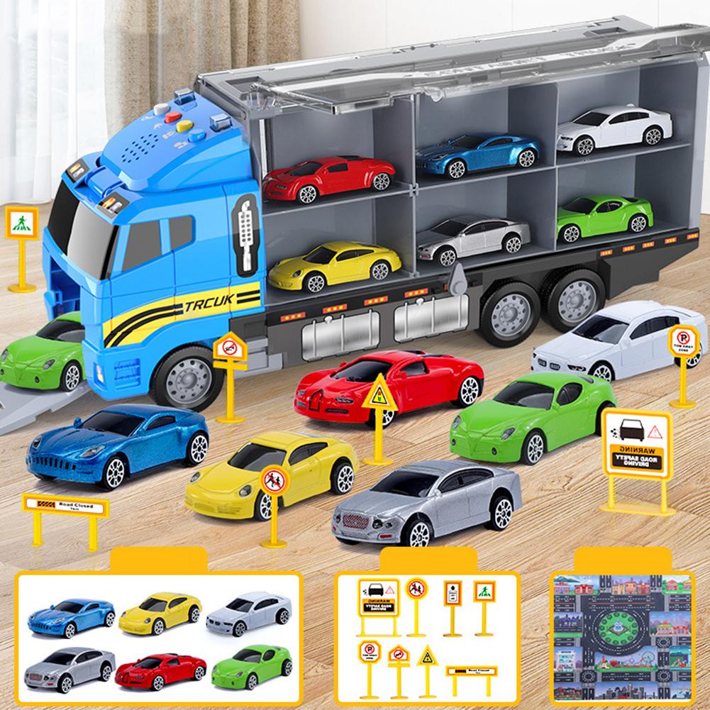 Construction Truck Vehicle Toy Set For Kids Alloy Carrier Truck Push And Go Vehicle Car Toys Birthday Gifts For Boys Girls
