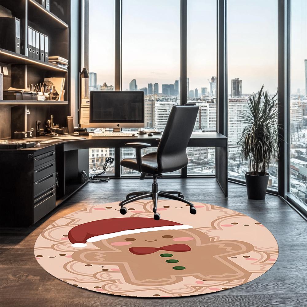 Christmas gingerbread man Printed Round Rug Carpet Chair Rug Area Rug Entryway Doormats,for Office Chair Living Room Bedroom Kitchen Room.