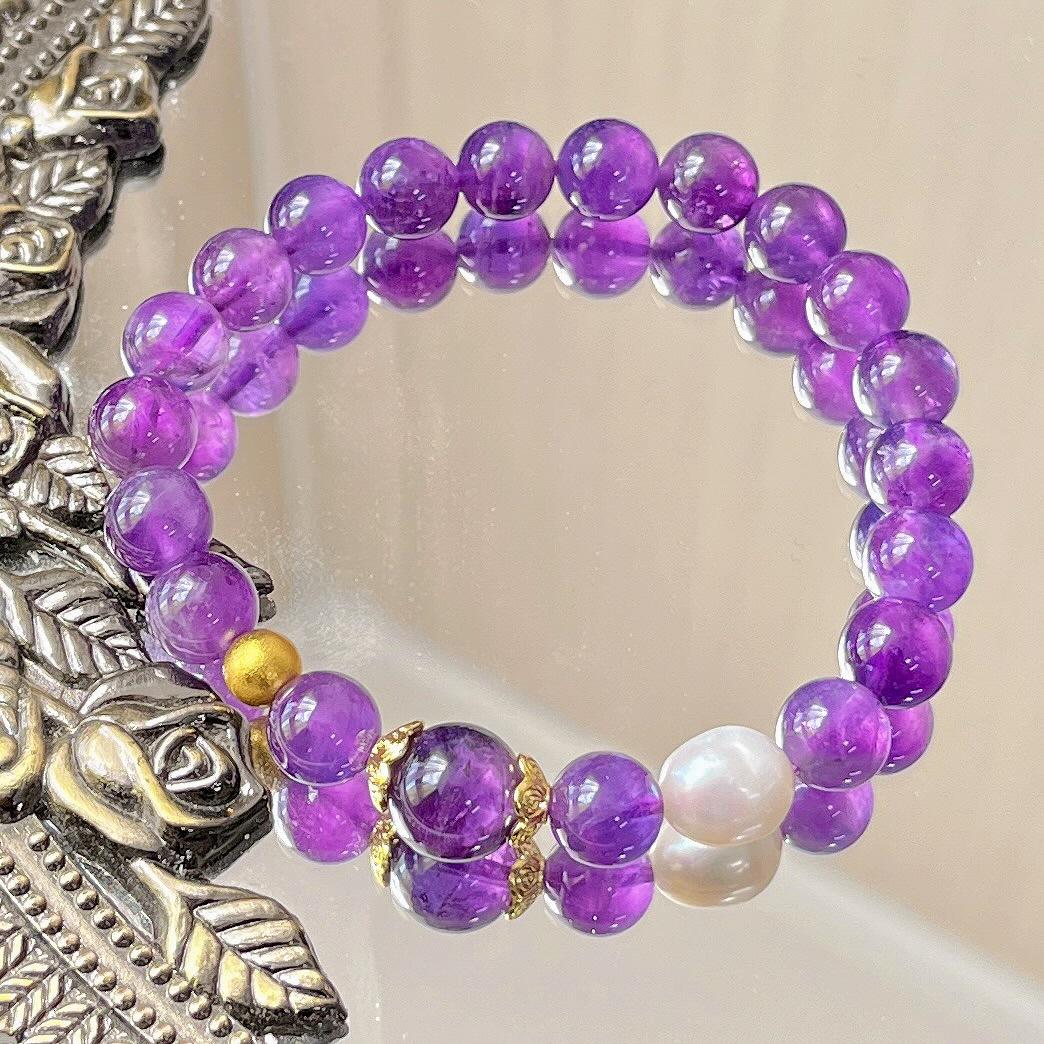 8Mm Autumn And Winter Natural Amethyst Freshwater Pearl Design Bracelet Bracelet