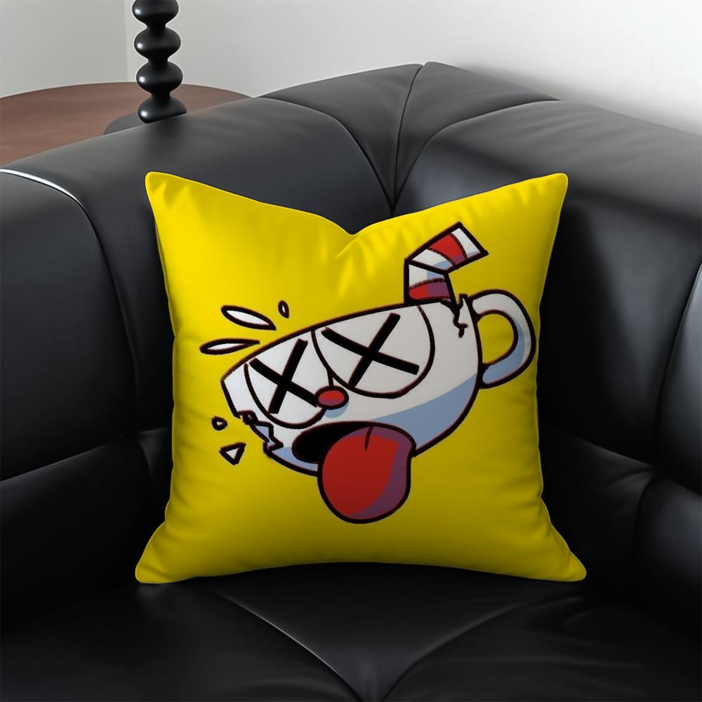 Classic Cute Game C-Cuphead Cushion Cover Pillow Case Anti-Dustmite Invisible Zipper Silky Plush Cushion