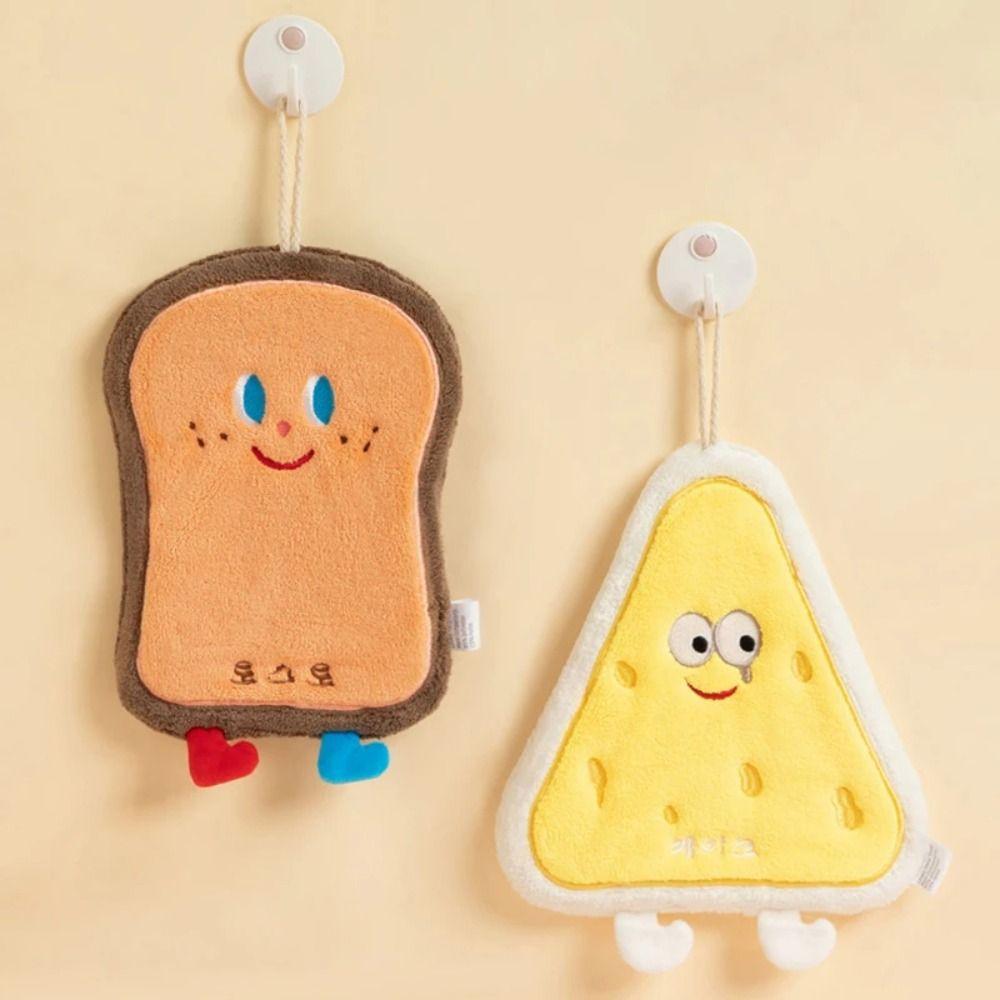 

Hanging Toast Shape Hand Towel Quick Drying Dishcloths Cute Cleaning Towel Kitchen