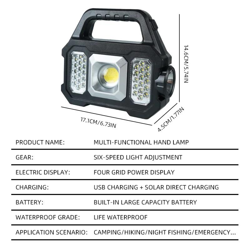 High Power Led Flashlights Rechargeable Camping Work Light Multi Functional Portable Light Solar Charging 6 Lighting Modes