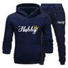 Men's And Women Long Sleeve Hubby Wifey Print Lovers Clothes Fleece Suit Men Hoodie and Pants 2 pieces Hoodies Women's Tracksuit