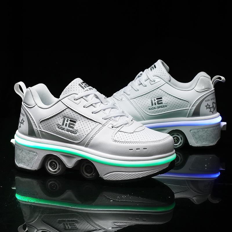 Roller Shoes with Wheels: Parent-Child Transformable Skating Shoes for Men, Women, and Children with Inline Skating and Night Glow Features.