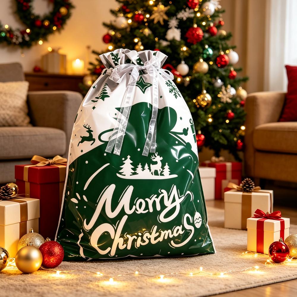 1/5/10/20Pcs Large Christmas Drawstring Gift Bags Party Kids Santa Claus Snowflake Present Wrapping Bags Happy New Year Xmas Eve 5