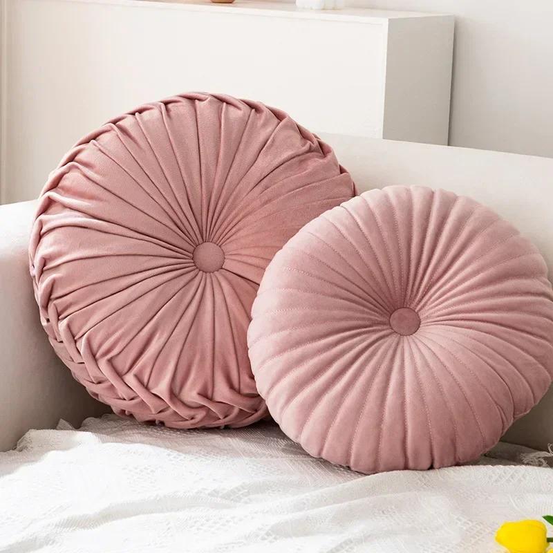 Nordic Ins Pumpkin Pillow Round Pillow Pink Seat Cushion Waist Pillow Living Room Sofa Homestay Decoration Wheels PuTuan
