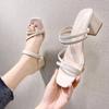 Black Thin Strap Sandals Fairy Style New Medium Heel Cool Slippers Women Wear Thick Heel with Women's Shoes