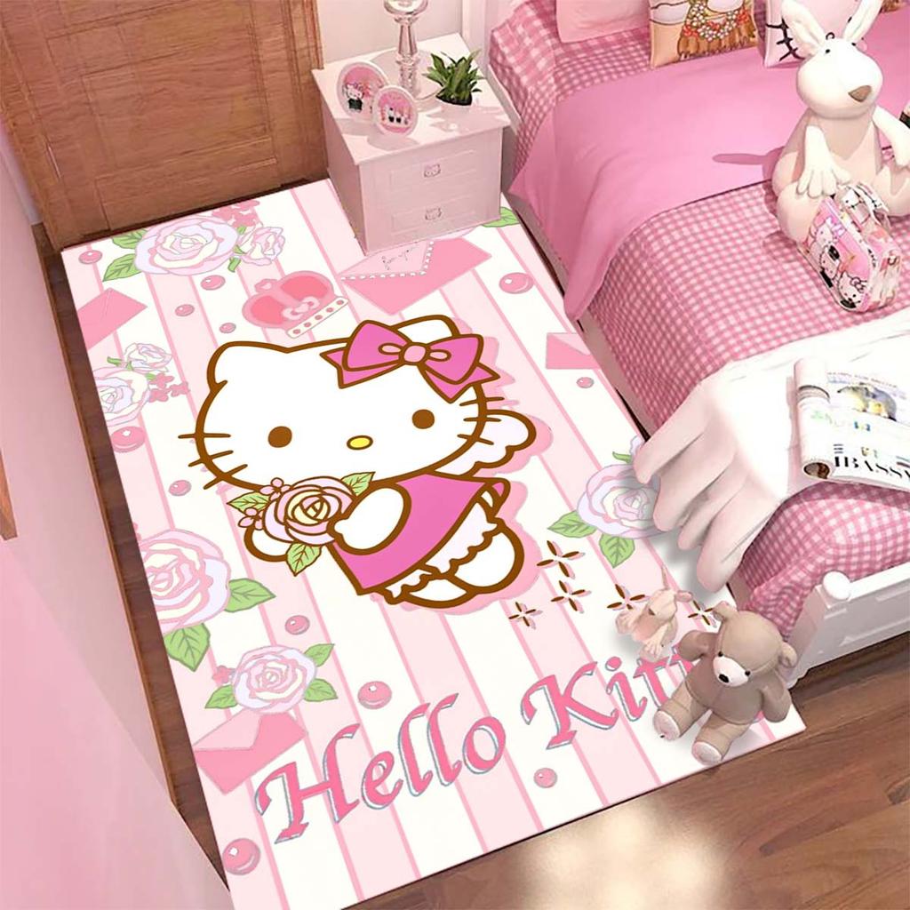 Cute Hello Kitty Cartoon Print Rug, Non-slip and Stain-resistant, Perfect for Bedroom and Living Room Home Decor.