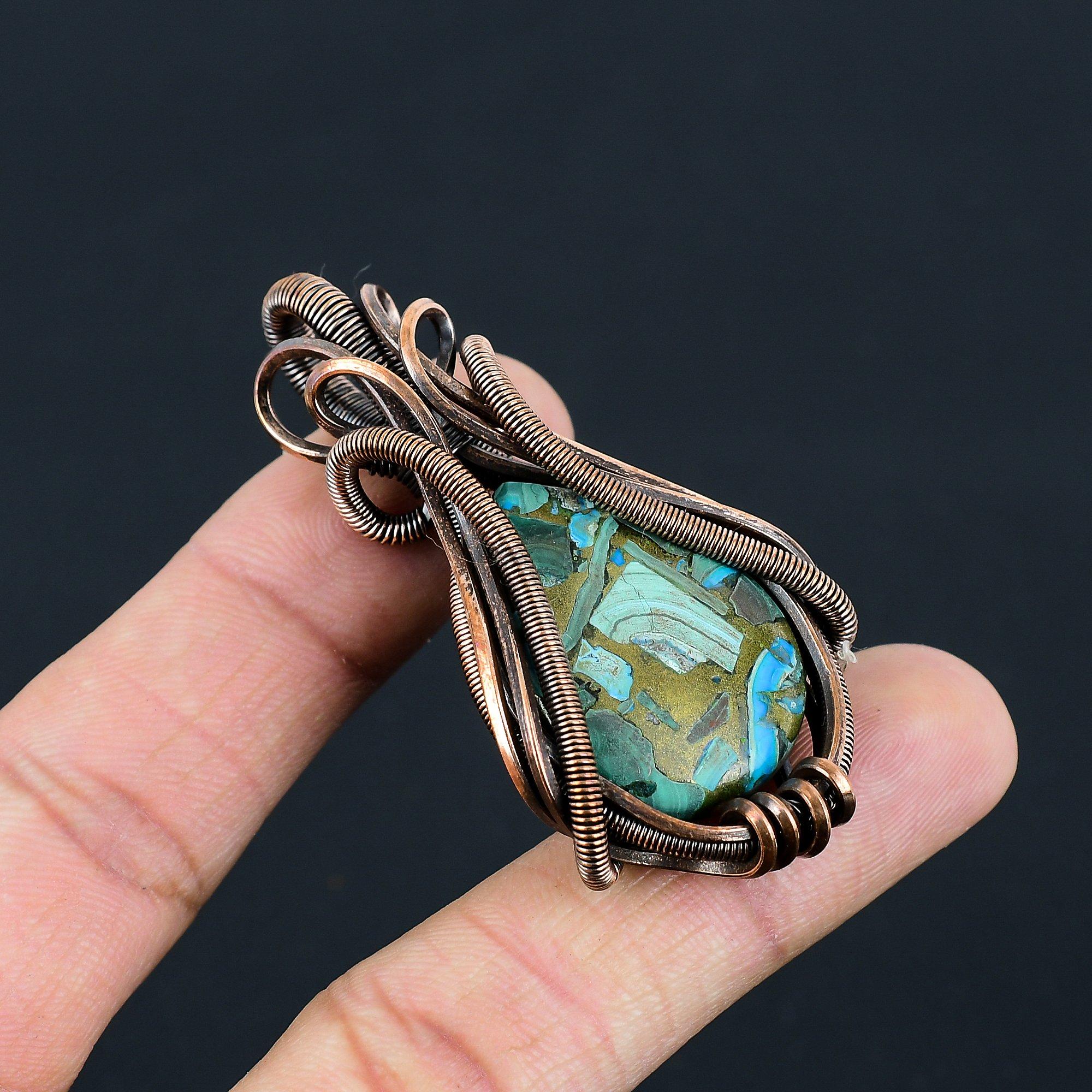 

Медный малахитовый драгоценный камень ручной работы из чистой медной проволоки, подвеска для ювелирных изделий для любви 2.52 Inches зелёный