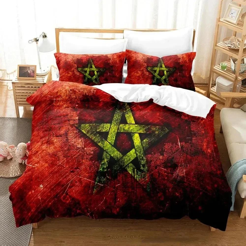 Luxury New 3D Print Morocco Flag Comfortable Duvet Quilt Cover Pillowcase Bedding Set Children Bedroom Decoration Home Textile