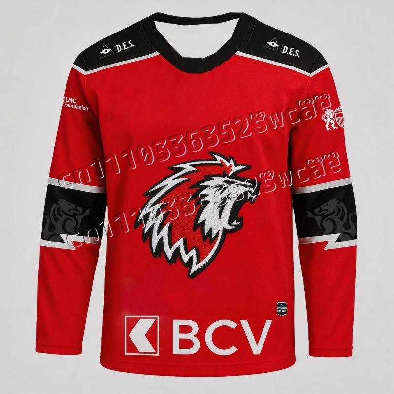 2026 Lausanne HC Schweiz NL Hockey Trikot Herren Langarm Schnelltrocknendes T-Shirt Heim Auswärts 3D-Druck Sport Freizeit Familie Kinder 4XL red