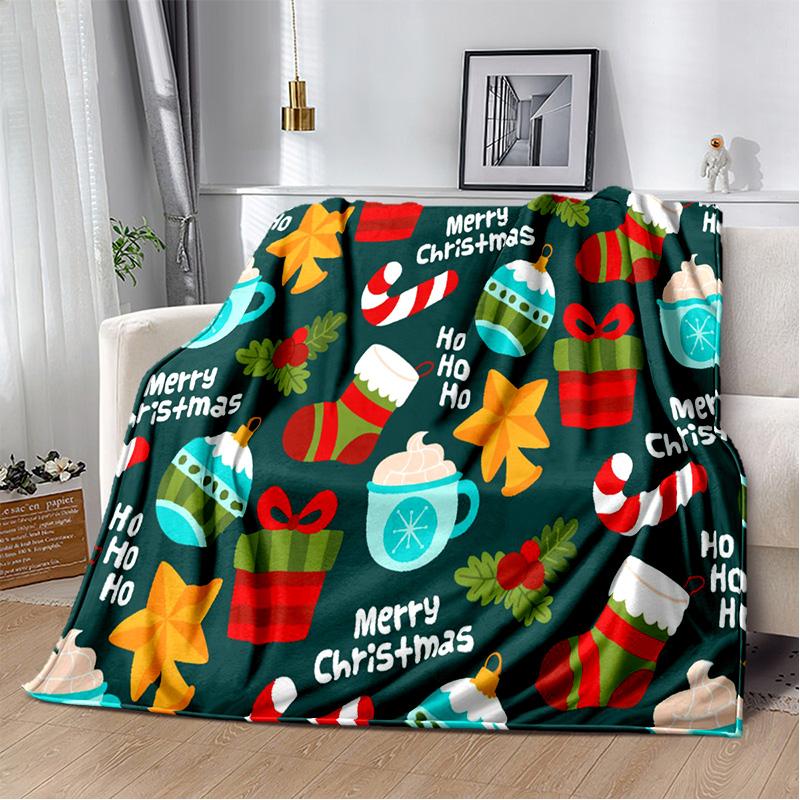 Cartoon Santa Claus Merry Christmas Tree Kid Gift  Soft Plush Blanket,Flannel Blanket Throw Blanket for Living Room Bedroom Sofa
