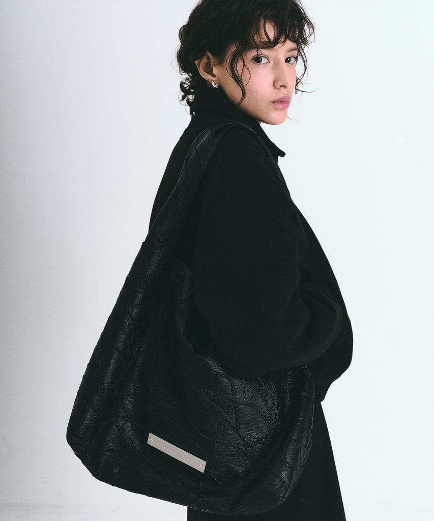 Nick&Nicole Leather Wrinkle Tote Bag_Black