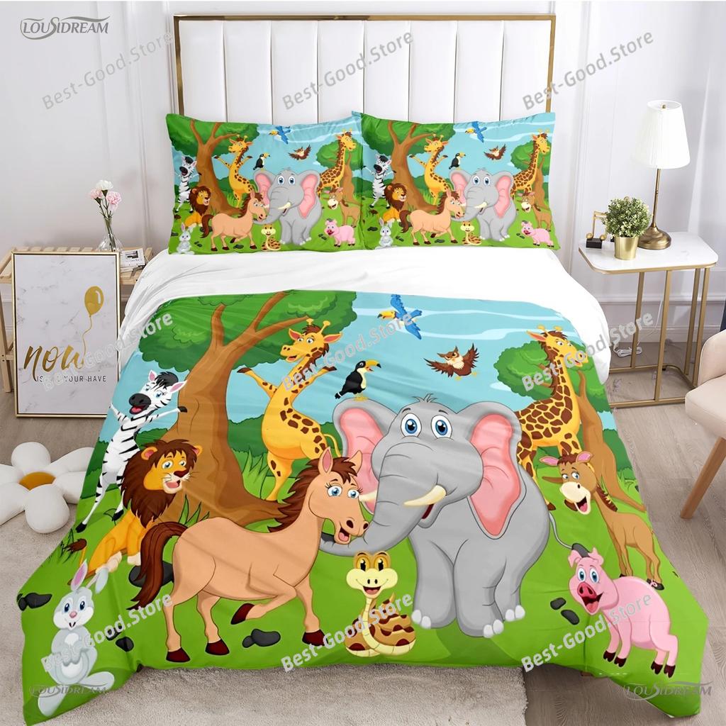 Cute Jungle Animal Casal All Season Duvet Cover Comforter Bedding Sets Soft Quilt Cover and Pillowcases SingleDoubleQueenKing