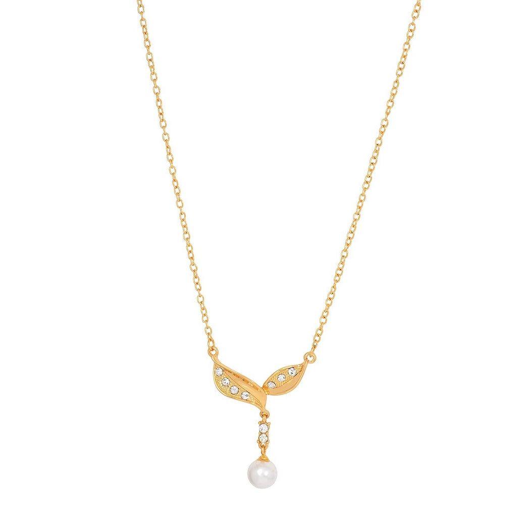 Estele Fine Gold Plated Pearl Drop Austrian Crystal Necklace Set for Women/Girls