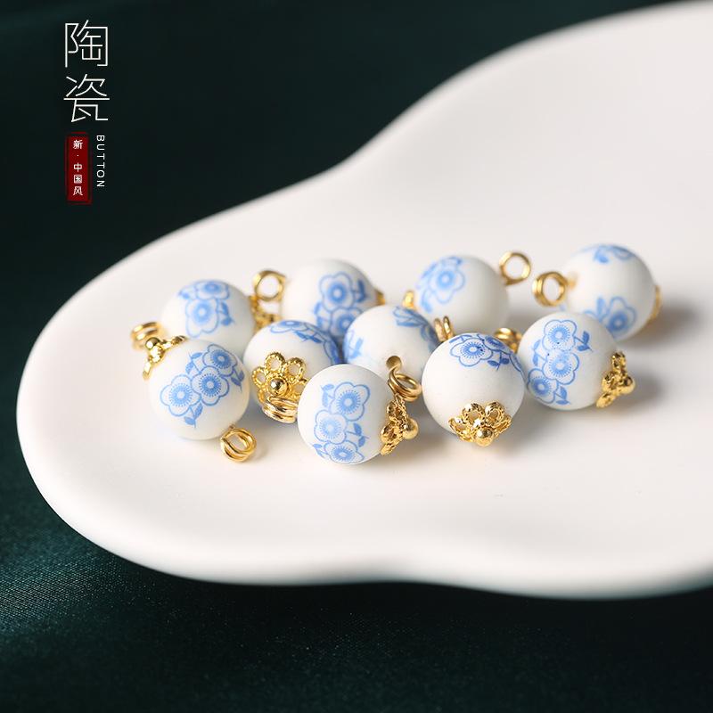 Ceramic Beads Buttons Blue And White Porcelain Decorative Buttons Chinese National Style Retro Cheongsam Buttons Hanfu Tang Suit Shirt Buttons