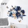 Floral Wall Decals Watercolor Flower Stickers, Removable Rose And Peony Decals, Waterproof PVC Mural, Gold Foil Leaf Art Peel Stick Decors for Living