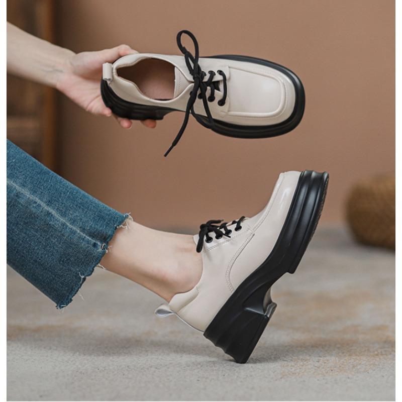 Lace Up Comfort Woman Platform Oxford Shoes British Style Woman New Retro Thick Sole 8CM High Heel Casual Single Shoes Loafers