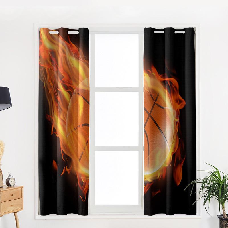 Basketball Flamme Fenster Vorhang Heimdeko Vorhänge für Wohnzimmer Schlafzimmer Küche Türvorhang