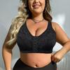 Plus Size Seamless Thin Lace Front Buckle Full Coverage Wireless Bra For Large Bust