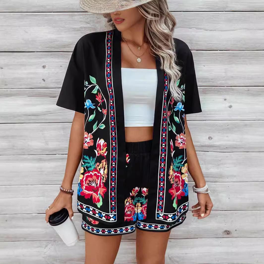 

Women s Holiday Style Print Casual Two-Piece Set Small різнокольоровий