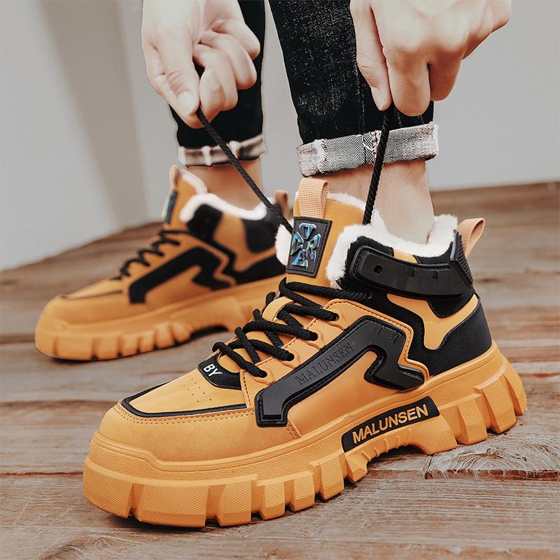 Fashion Casual Winter Outdoor Warm Retro Board Shoes Men's Trendy Versatile Thick Bottom Lace Wear Resistant Ankle Boots Botas Mujer