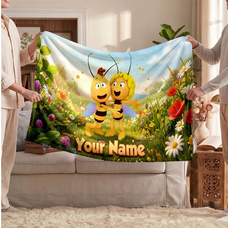 Bing Bunny Personalized Flannel Blanket, Custom Printed Text Name, Warm Soft Blanket For Couch Bed