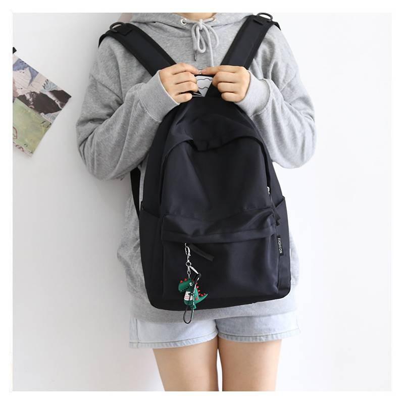 School Travel Bag Versatile Solidcolor Largecapacity Backpack Unisex Black