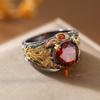 Anello squisito e lussuoso con gemma sintetica rossa - anello bicolore vintage creativo da donna come regalo per gioielli