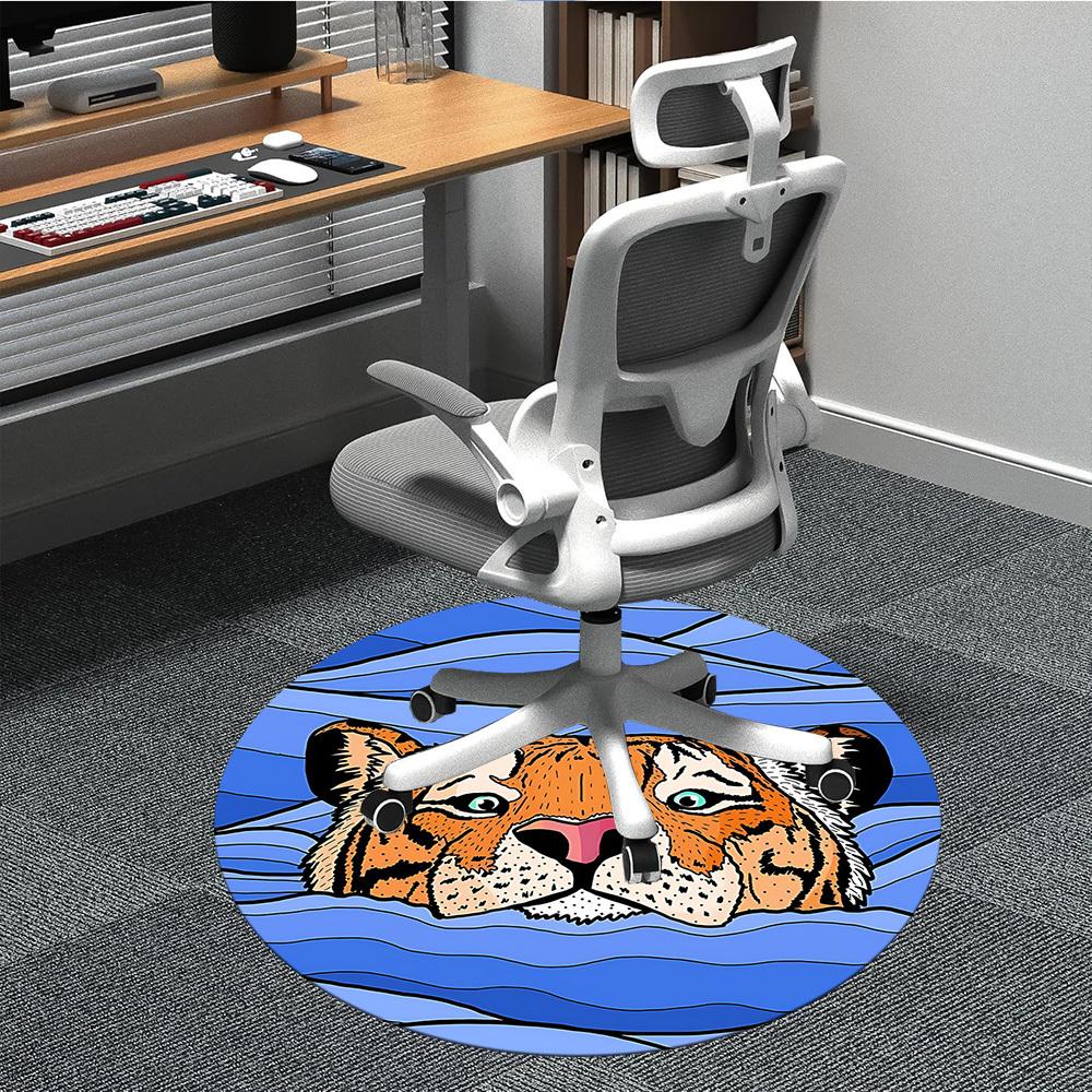 1pc Tiger Waves Office Round Area Rug, Indoor Mat Suitable For Office, Under Office Chairs Bedroom Living Room Home Decor, Room Deco