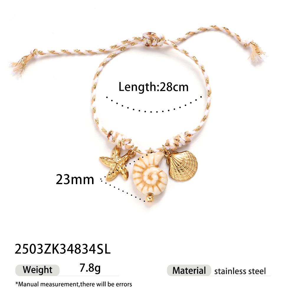 Hypoallergenic Braided String Bracelet Waterproof Gold Starfish Conch ShellPendant Adjustable Hand Woven Friendship Jewelry Gift