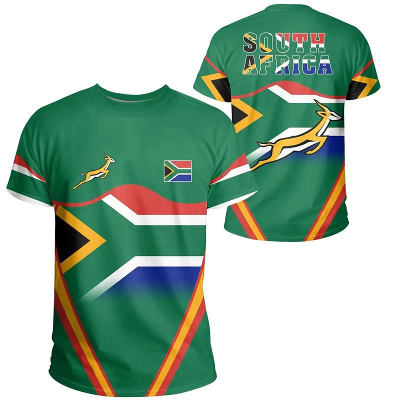 Südafrika Springbok Grafik Kurzarm T-Shirt, Lässiges Sportfan-T-Shirt L blue