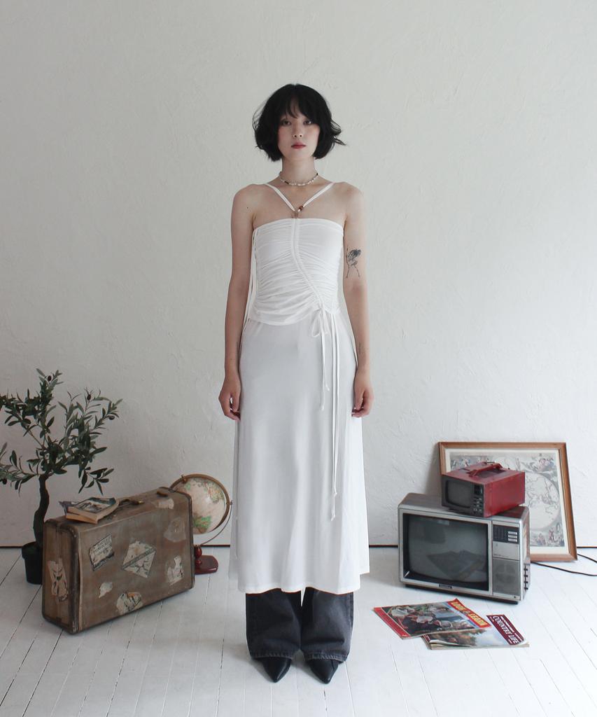 Rubati Shirred Strap Tube Top Dress_White