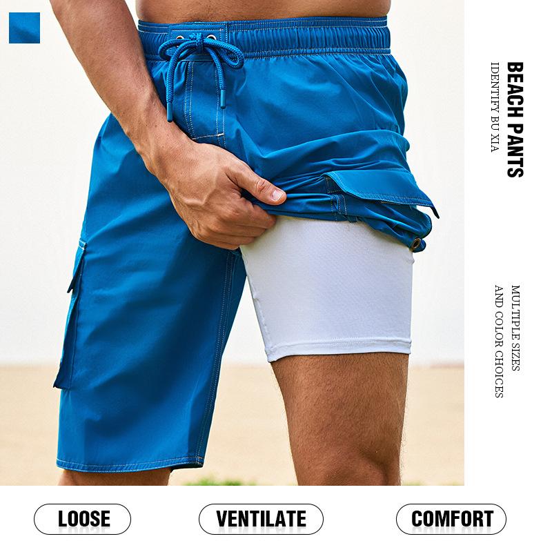 

Summer Men s Turquoise Beach Shorts Built Compression Liner Quick Dry Cargo Swim Trunks M peacock синього кольору