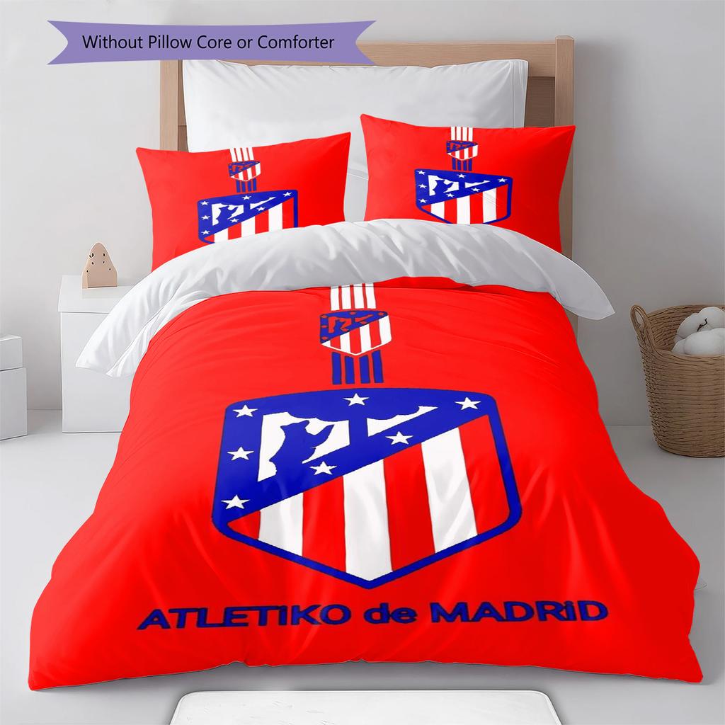 Atletico Madrid Logo Muster Bettwäsche Set Bettbezug Kissenbezug Heimdeko Geschenk (1 Bettbezug + 2 Kissenbezüge, ohne Füllung)