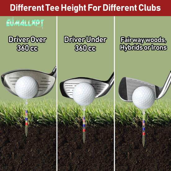 20 Pezzi Tee da Golf Infrangibili - Riduce l'Attrito, 83mm, Plastica, Stampa Bandiera Nazionale Americana, Trasparente