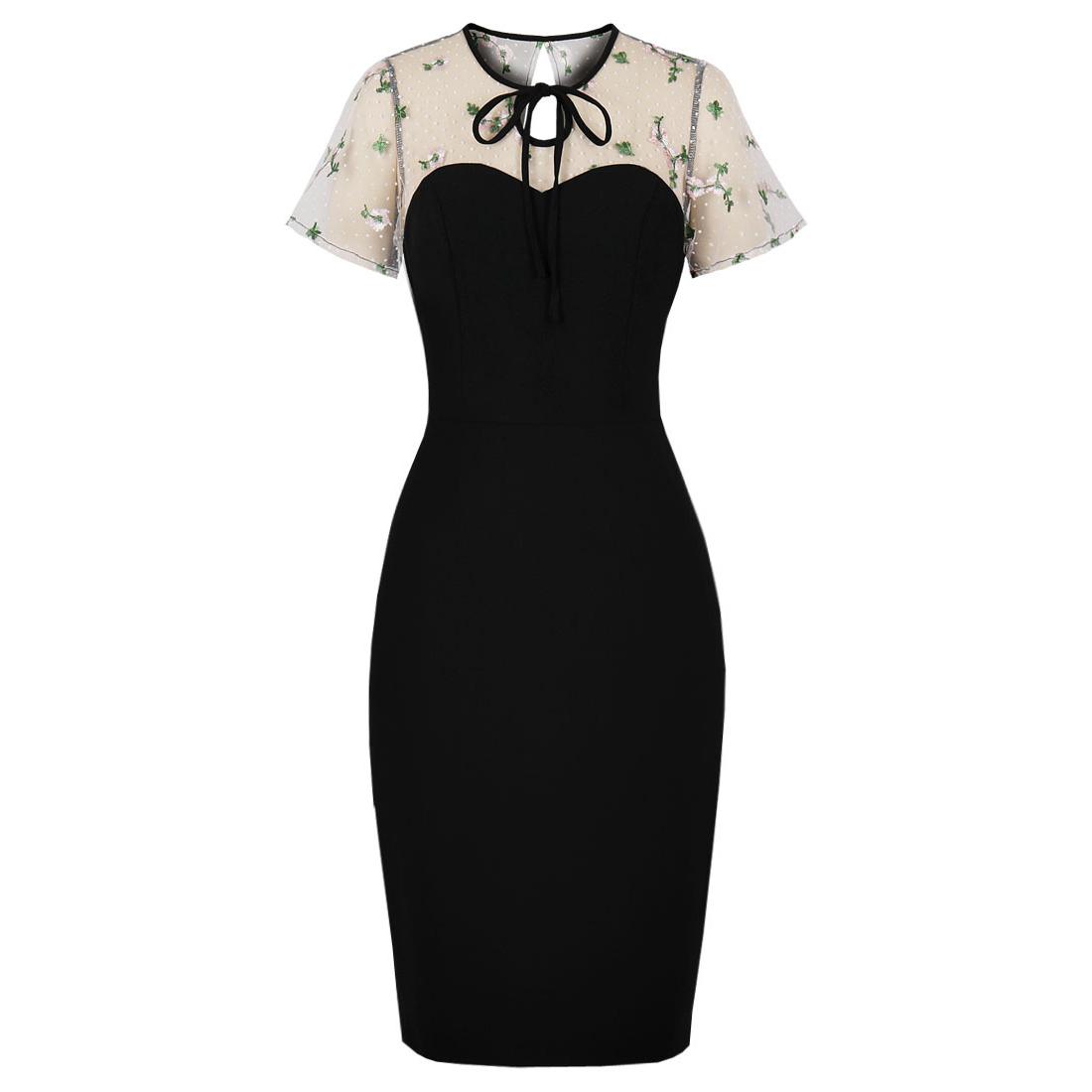 Женские платья с запахом Сетка с коротким рукавом с цветочной вышивкой в ​​горошек — фото 5