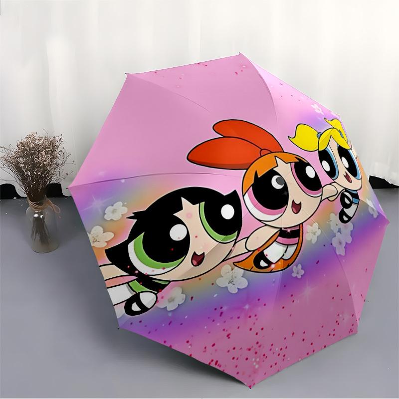 1pc Powerpuff Girls Automatic Umbrella Durable Iron Frame & Plastic Handle, Gift for Men & Women, Sturdy Construction, Best for Christmas, Helloween,
