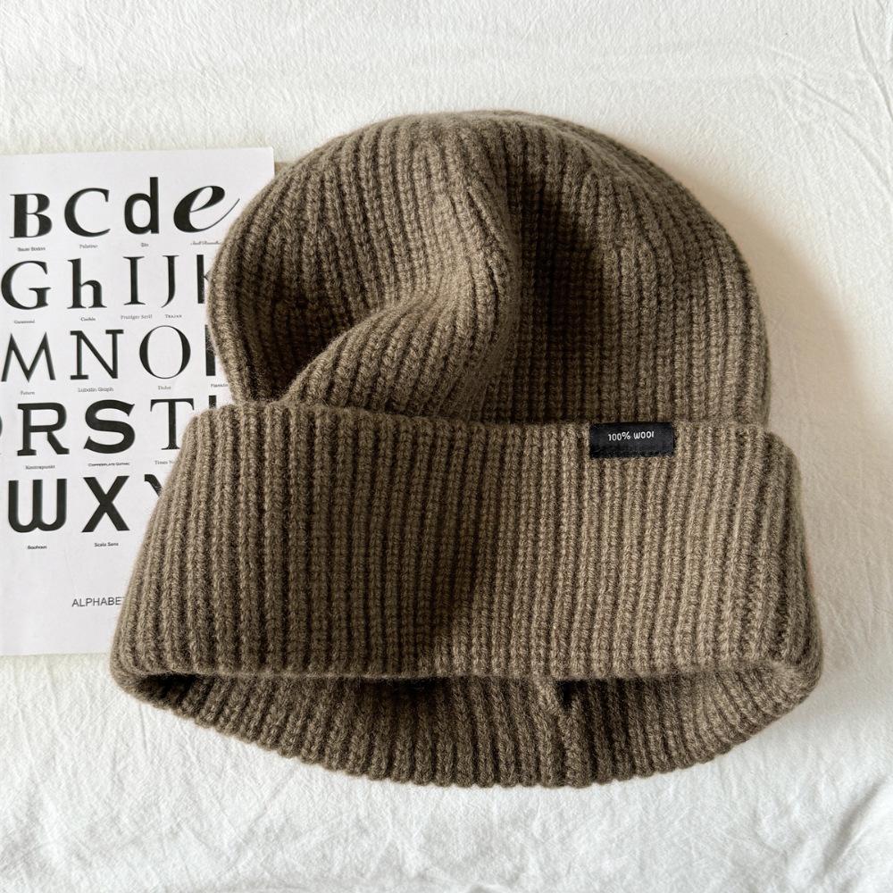 European and American Wool Hats In Autumn and Winter Solid Color Simple Men's Warm Plus Velvet Thickened Outdoor Sports Knit Hat