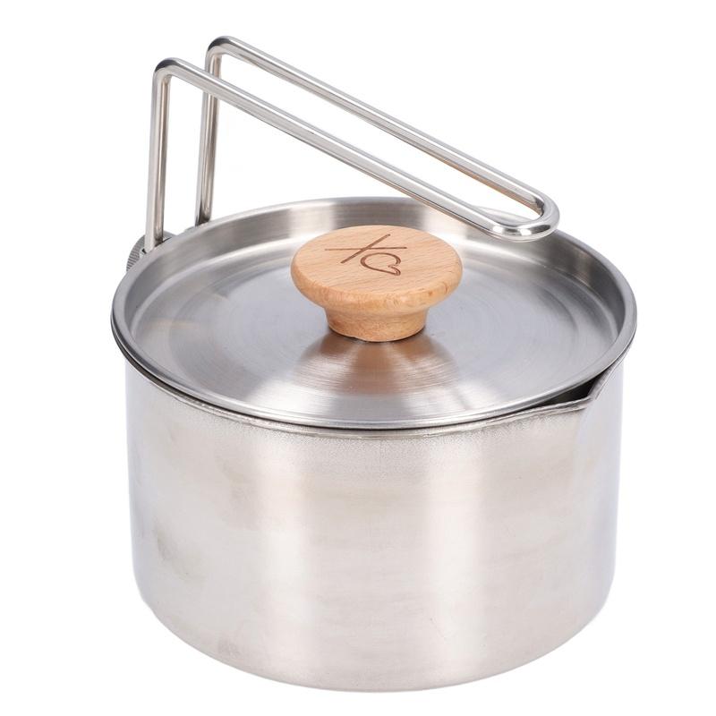 1000ml Camping Pot Stainless Steel Portable Outdoor Tea Coffee Pot with Detachable Handle for Picnic Hiking