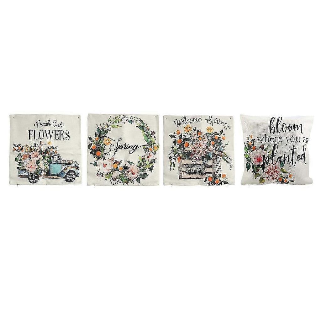 Spring Pillow Covers 18x18 4, Farmhouse Flower Decorations Throw Pillow Covers, Outdoor Home Decor