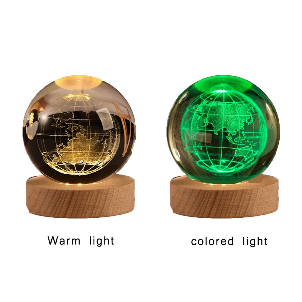6cm 3D Crystal Ball Colorful Light Warm Light Planet Night Light Laser Carving Solar System Earth Galaxy Cartoon Pattern Gift