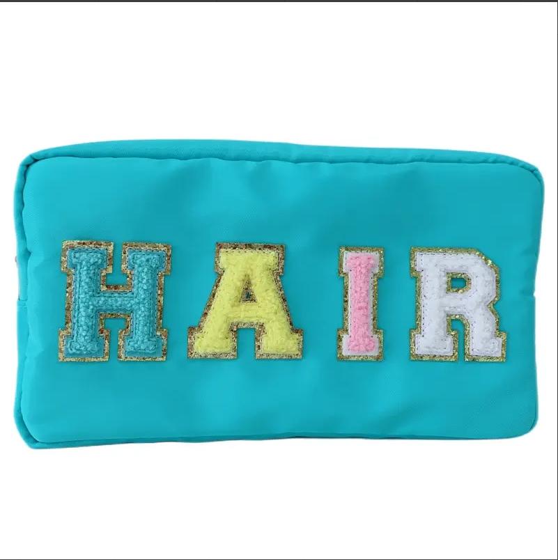 

Makeup Bags Women Travel Cosmetic Bag Stuff Letter Toiletry Bag Organizer Waterproof Fashion Female Storage Make Up Cases Pouch небесно-голубой