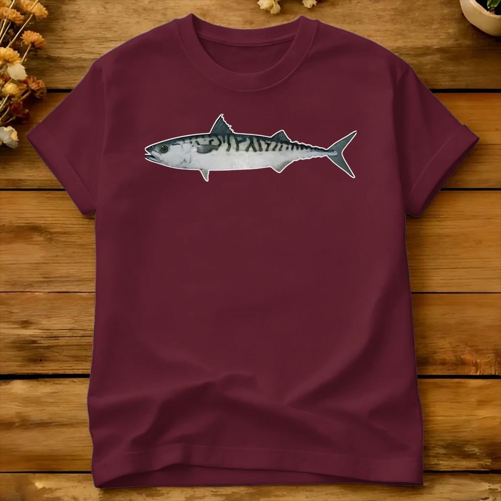 Atlantik Makrele Aquarell Kunst T-Shirt Sommer Baumwolle T-Shirts Für Unisex Design T-Shirt Kurzärmelig Y2k Lustiges Oberteil T-Shirts
