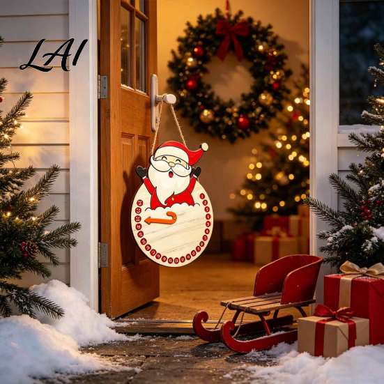 Holiday Countdown Sign Christmas Calendar Reusable Days Until Door Hanging Sign Wooden Vintage Round Wreath Hanger for Wall Decor Interactive