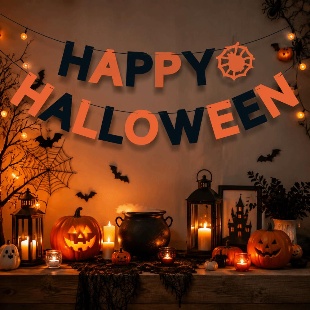 Reusable Happy Halloween Banner Celebration Halloween Hanging Decorations Mischievous Party Decor