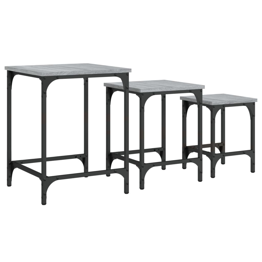  Coffee Tables That Slide Under Each Other, 3 Pieces, Grey Sonoma Oak